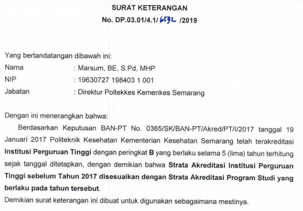 Akreditasi Institusi Poltekkes Kemenkes Semarang
