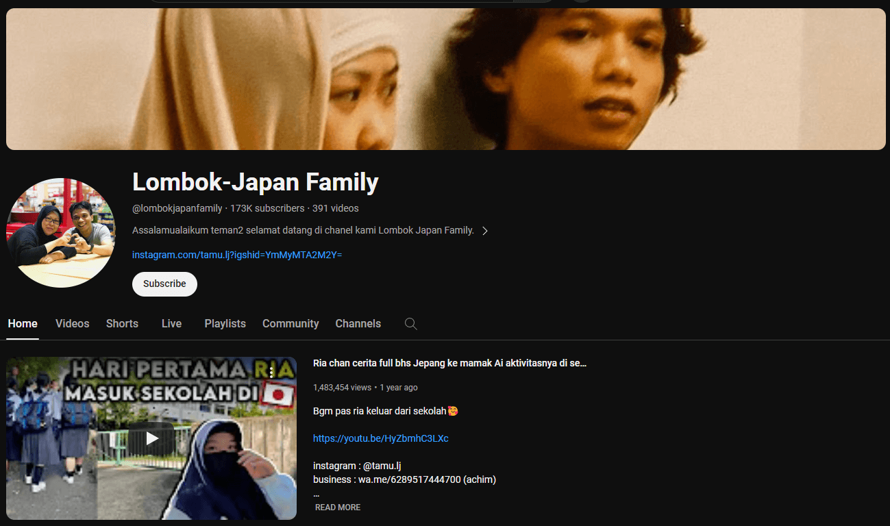 Channel Youtube Lombok Japan Family